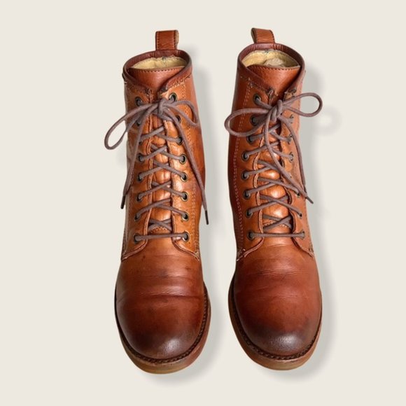 Frye Veronica Combat Cognac Leather Lace Up Boots - Picture 10 of 15